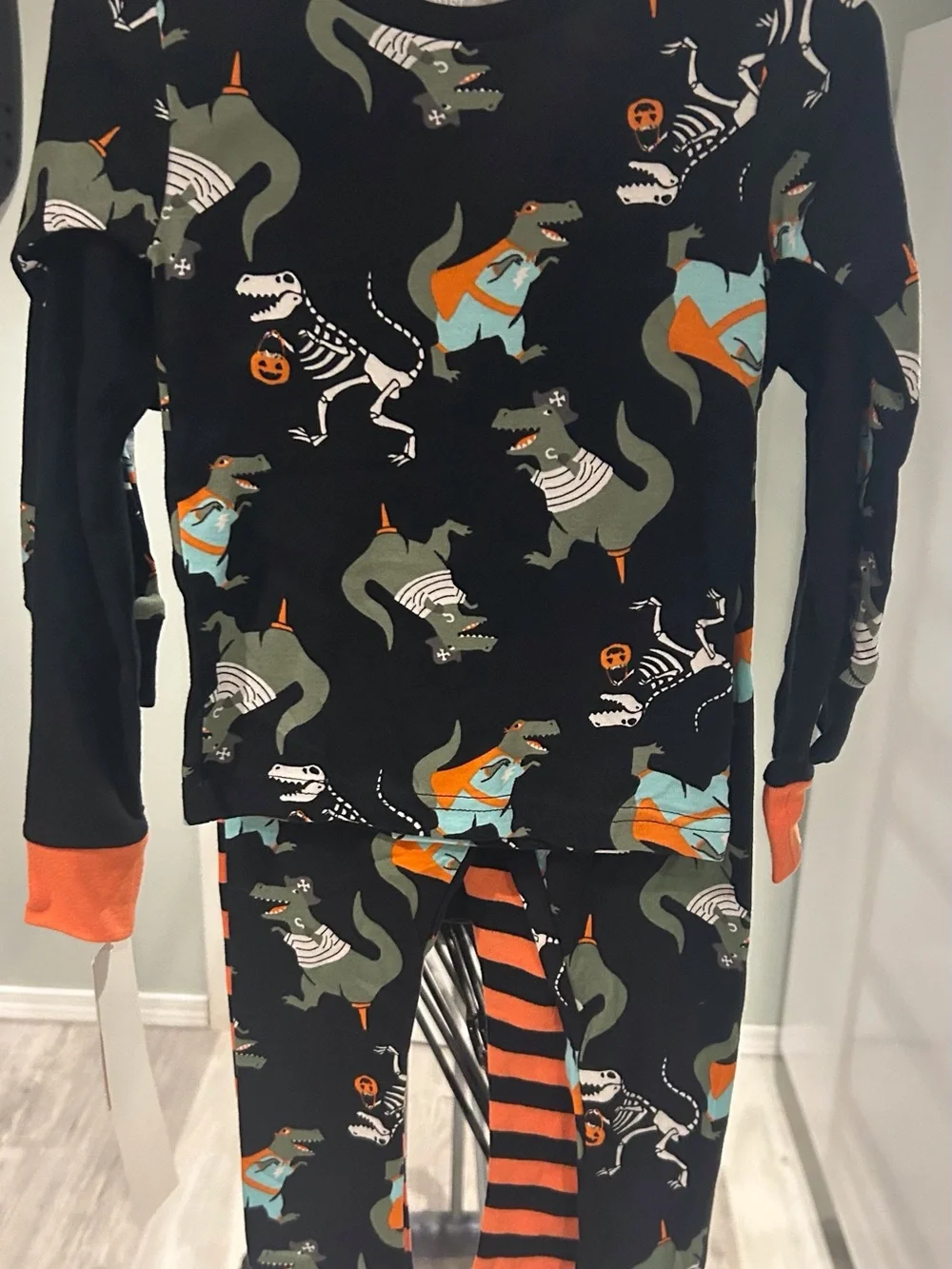 Carter's Black & Orange Dinosaur Skeleton Halloween Pajama Set